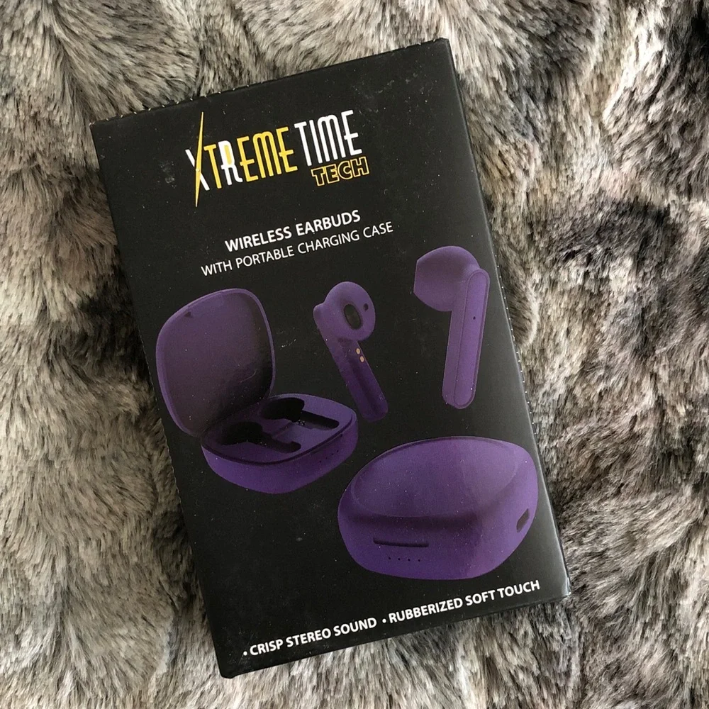 Purple Wireless Earbuds with Portable Charging Case